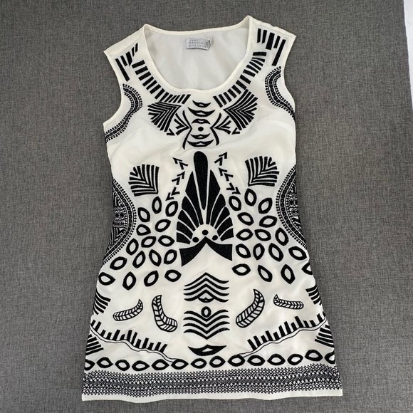 Jodi Arnold For The Limited Shift Dress Aztec Pattern‎ Off White Black Size 0 - Picture 1 of 16